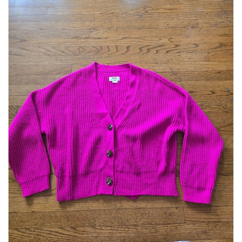 Anthropologie Maeve Cardigan Sweater Women Medium Pink Sunny Cropped Chunky Knit